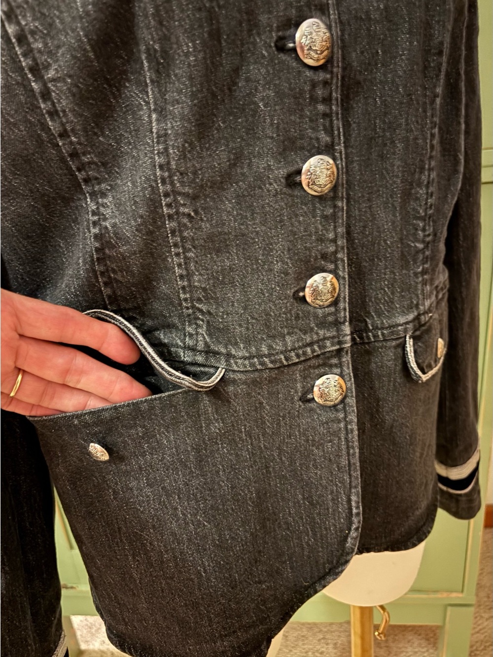 Ralph Lauren Military-Style Jacket - Black Wash Denim w Ornate Soutache Trim (6) - Picture 10 of 14